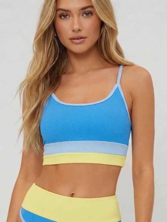 Beach Riot Other - New! Beach Riot Blue Yellow Eva Colorblock Pullover Bikini Top M 4114